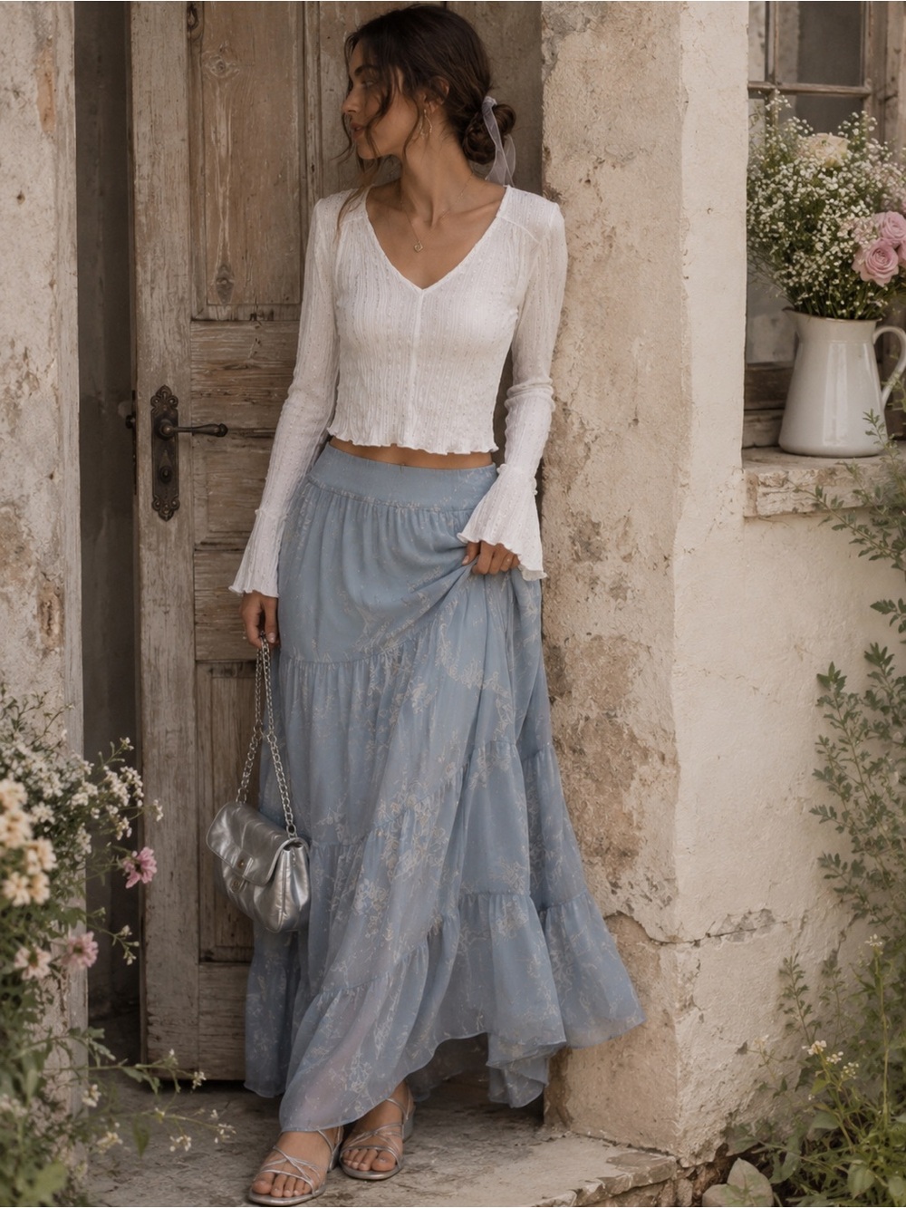 Free People Vintage Metallic Thread Cropped Blouse | Modern Romantic | Soft Glam